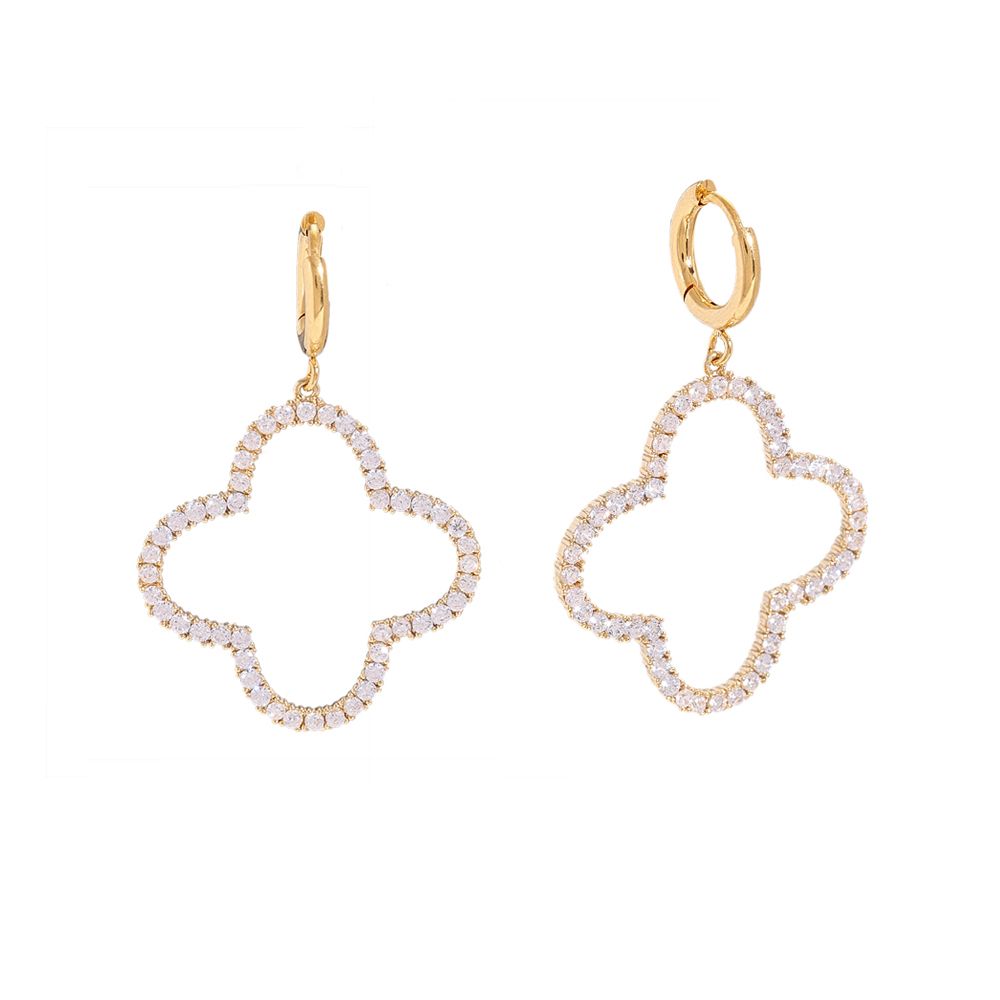 Kleeblatt Ohrringe Gold Edelstahl / Sparkling Hollow Diamonds Lucky Flower