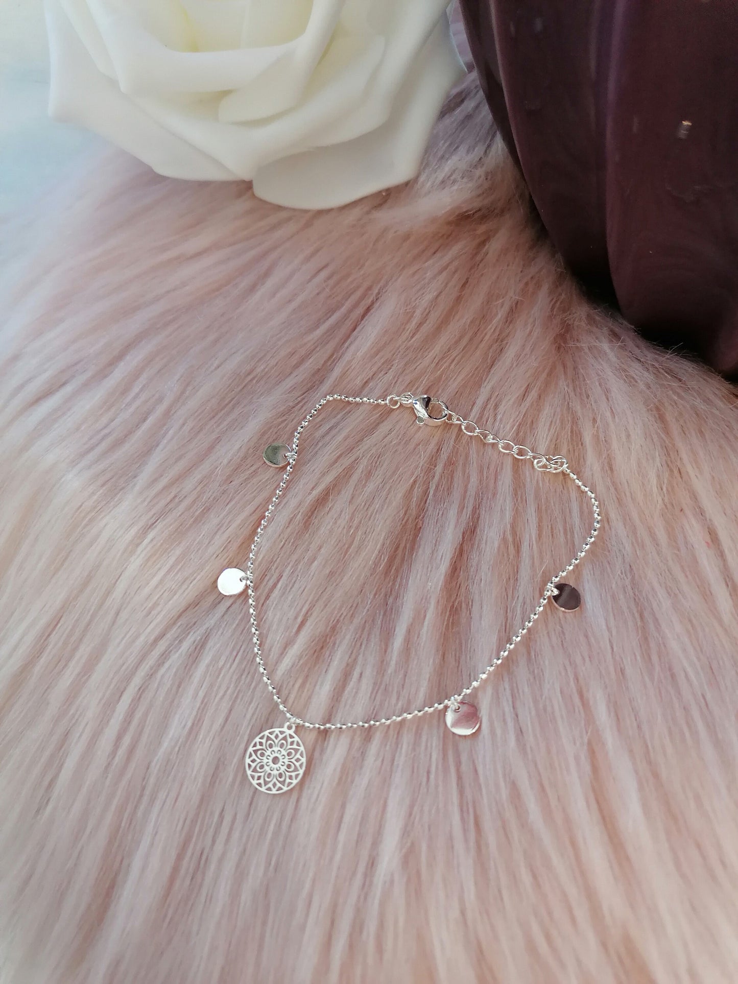 Plättchen Mandala Armband in Silber aus Edelstahl
