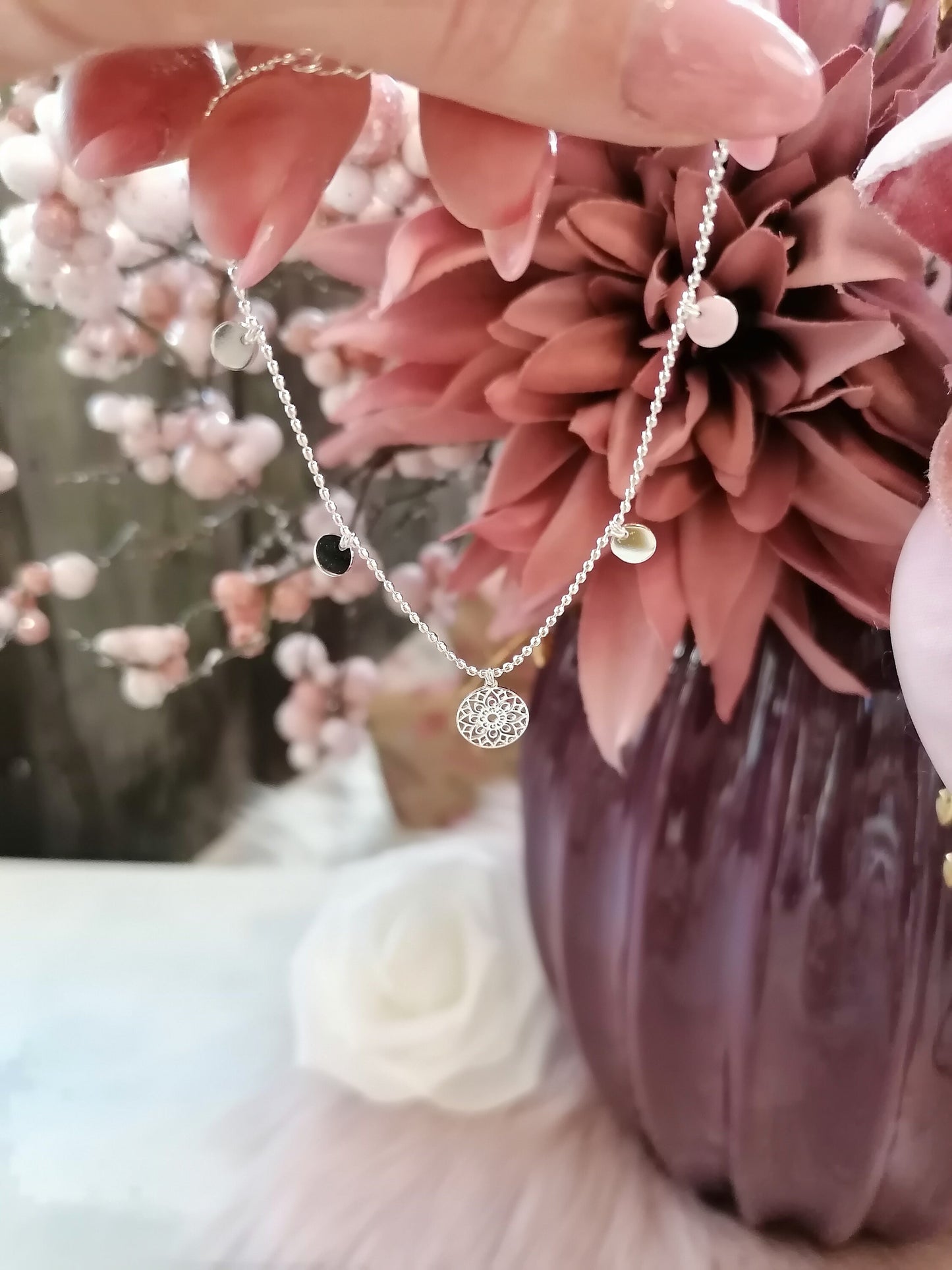 Plättchen Mandala Armband in Silber aus Edelstahl