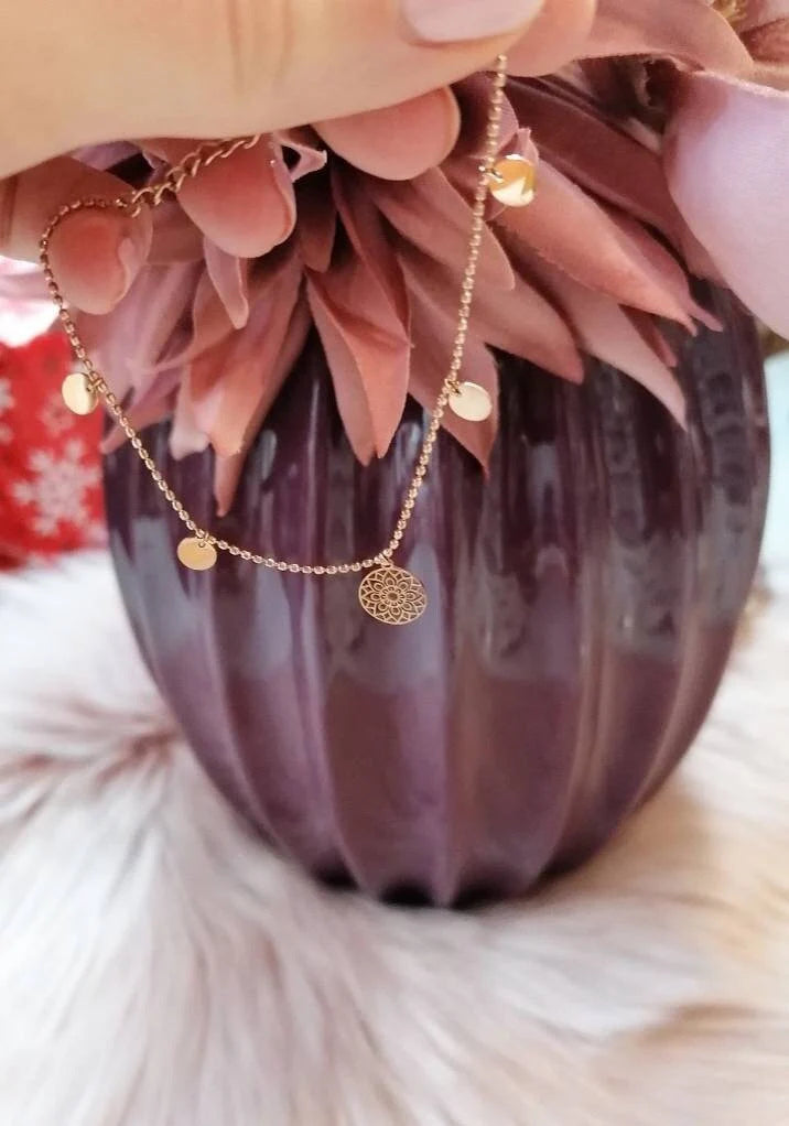 Plättchen Mandala Armband in Rosegold aus Edelstahl