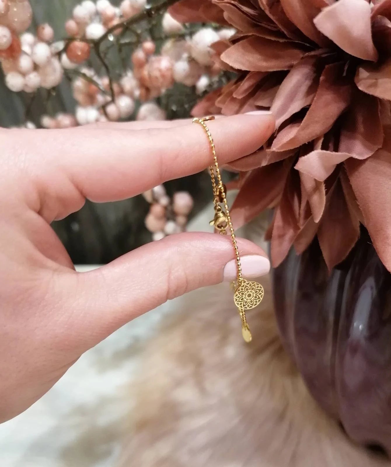 Plättchen Armband Mandala des Glücks Gold, Edelstahl