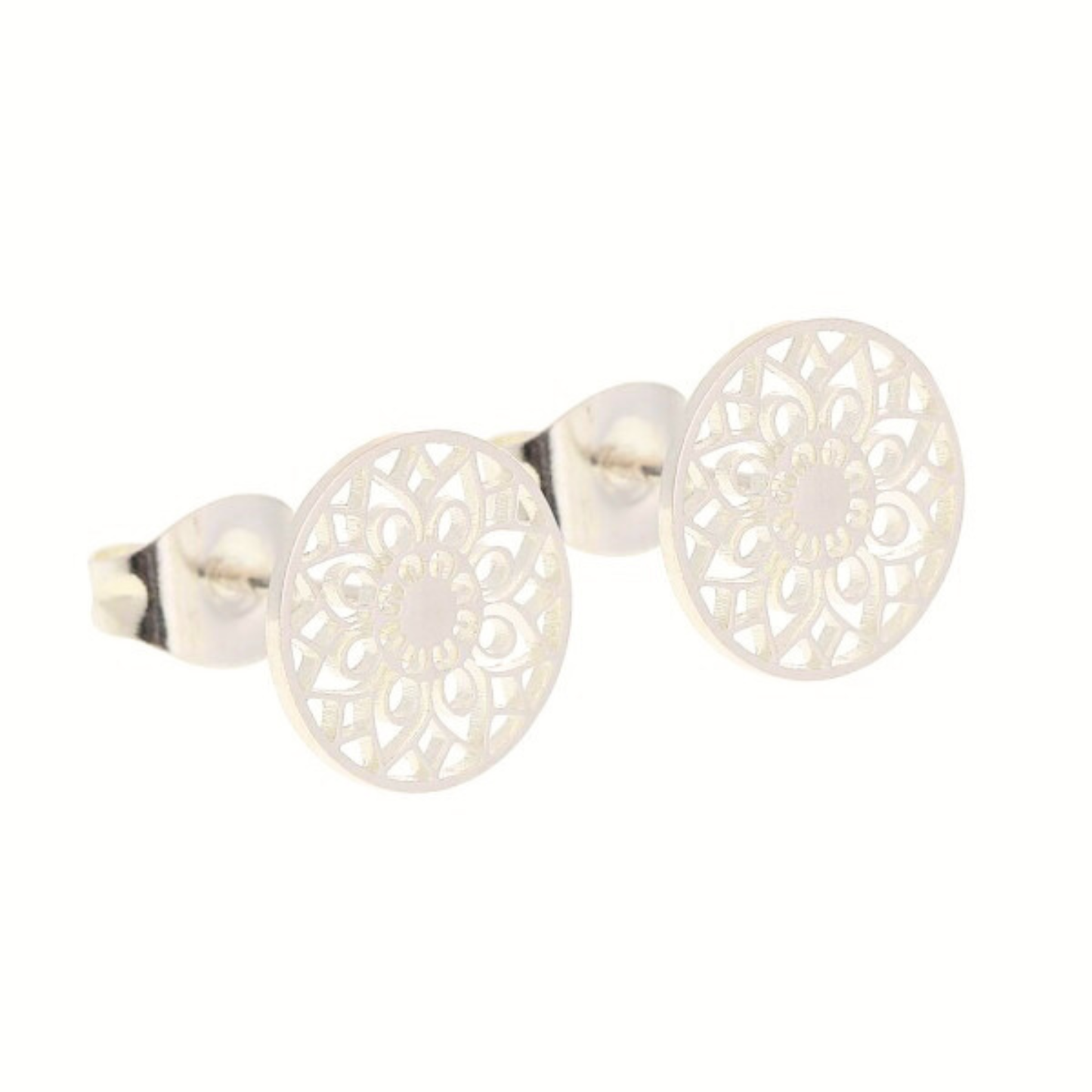 Silber Mandala Ohrstecker – Edelstahl, 9 mm | Spiritueller Schmuck