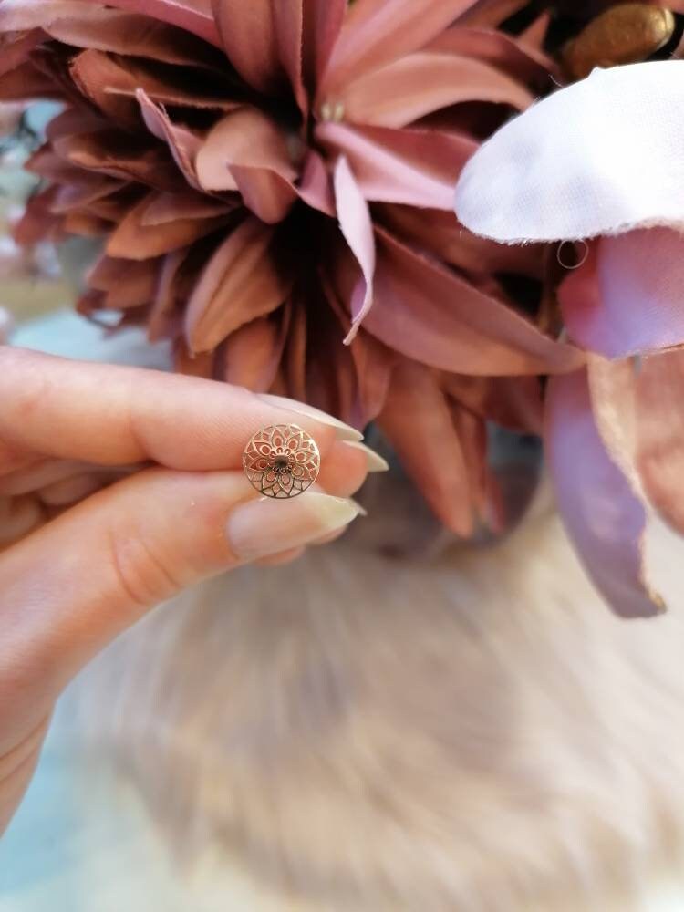 Roségold Mandala Ohrstecker – Edelstahl, 9 mm | Boho Style