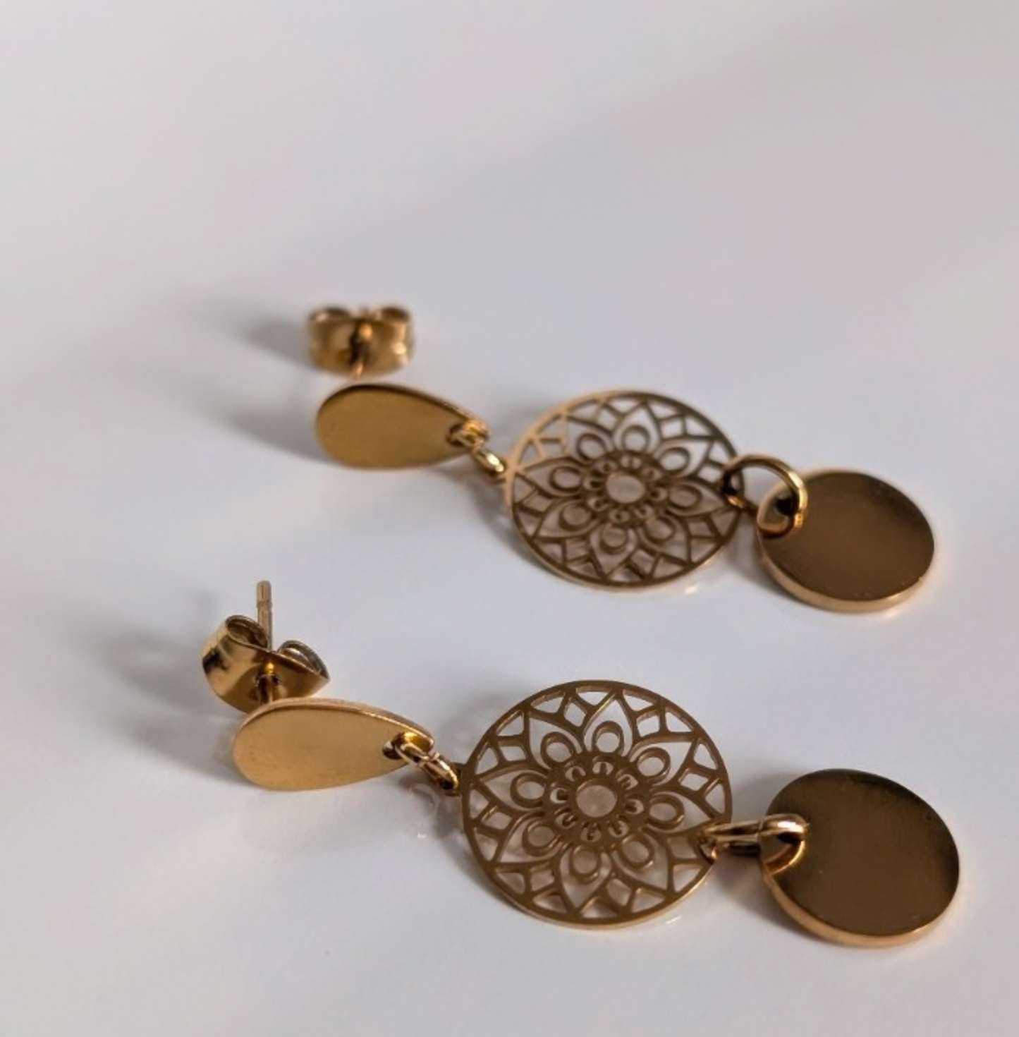 Mandala Ohrringe Edelstahl gold | Ornamentale Ohrhänger 38 mm