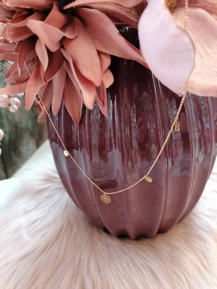 Halskette Plättchen „Mandala des Glücks“ Roségold