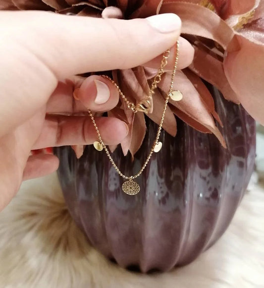 Plättchen Mandala Armband in Rosegold aus Edelstahl