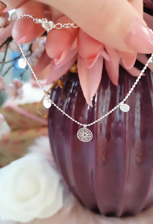 Plättchen Mandala Armband in Silber aus Edelstahl