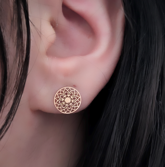 Roségold Mandala Ohrstecker – Edelstahl, 9 mm | Boho Style