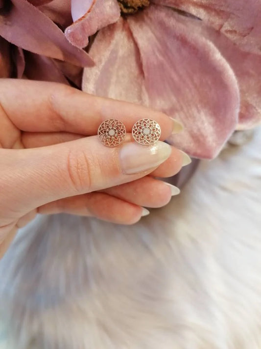 Roségold Mandala Ohrstecker – Edelstahl, 9 mm | Boho Style