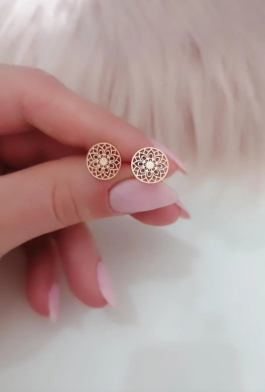 Roségold Mandala Ohrstecker – Edelstahl, 9 mm | Boho Style