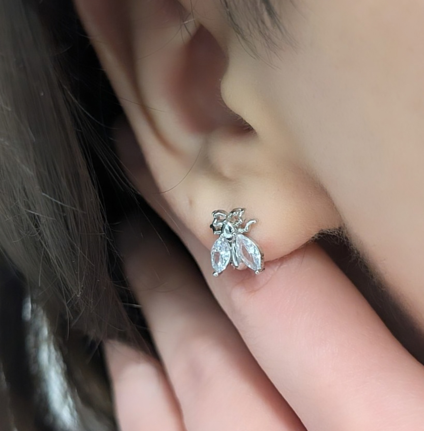 Zirkonia Bienen / Käfer Ohrstecker Silber , Edelstahl