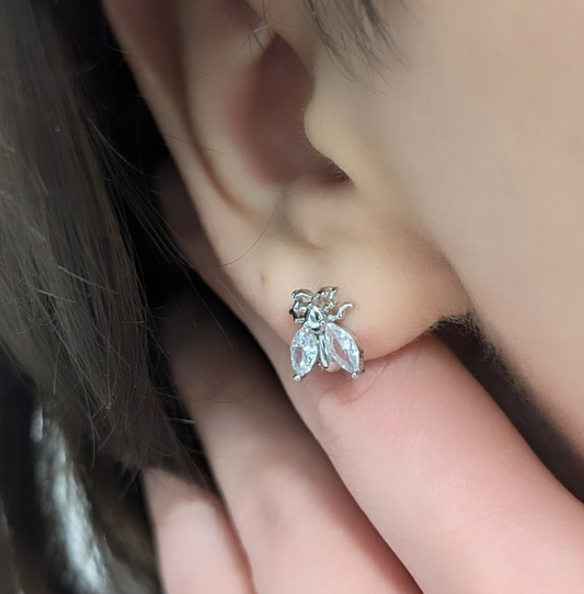 Zirkonia Bienen / Käfer Ohrstecker Silber , Edelstahl