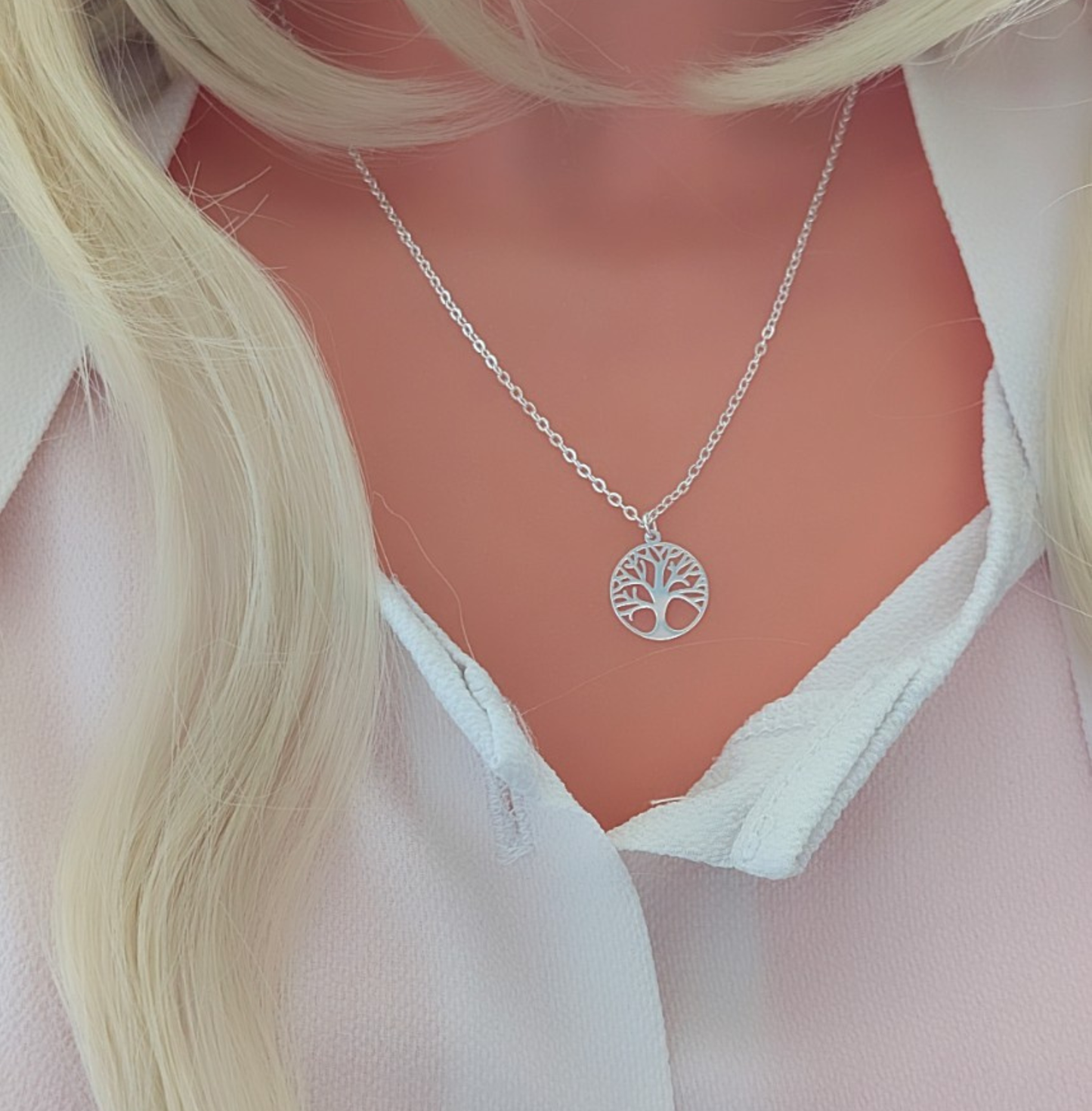 Lebensbaum Kette aus Edelstahl 999 fein versilbert – filigrane Halskette mit Baum Anhänger