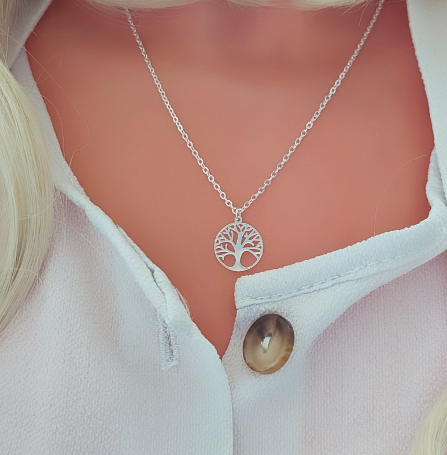 Lebensbaum Kette aus Edelstahl 999 fein versilbert – filigrane Halskette mit Baum Anhänger