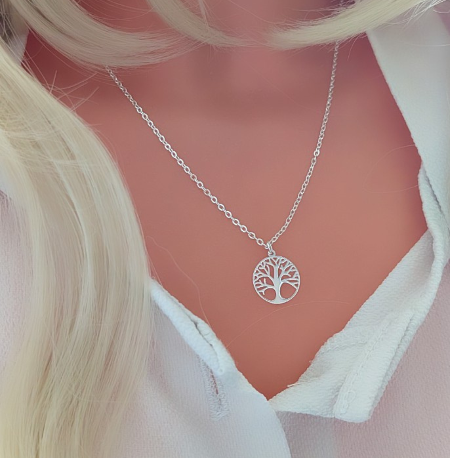 Lebensbaum Kette aus Edelstahl 999 fein versilbert – filigrane Halskette mit Baum Anhänger