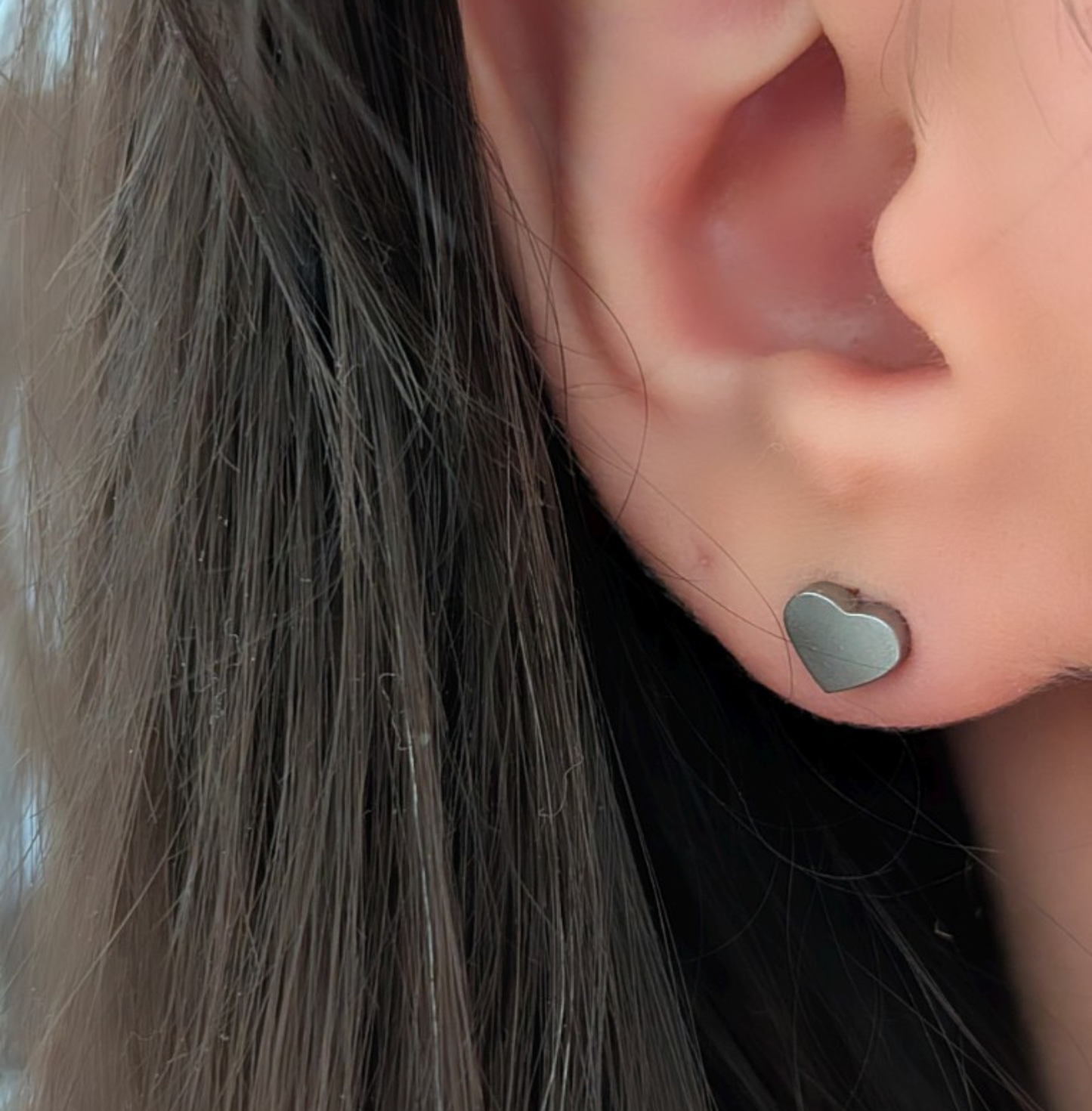 Mini Herz Ohrstecker Titan , Edelstahl Silber