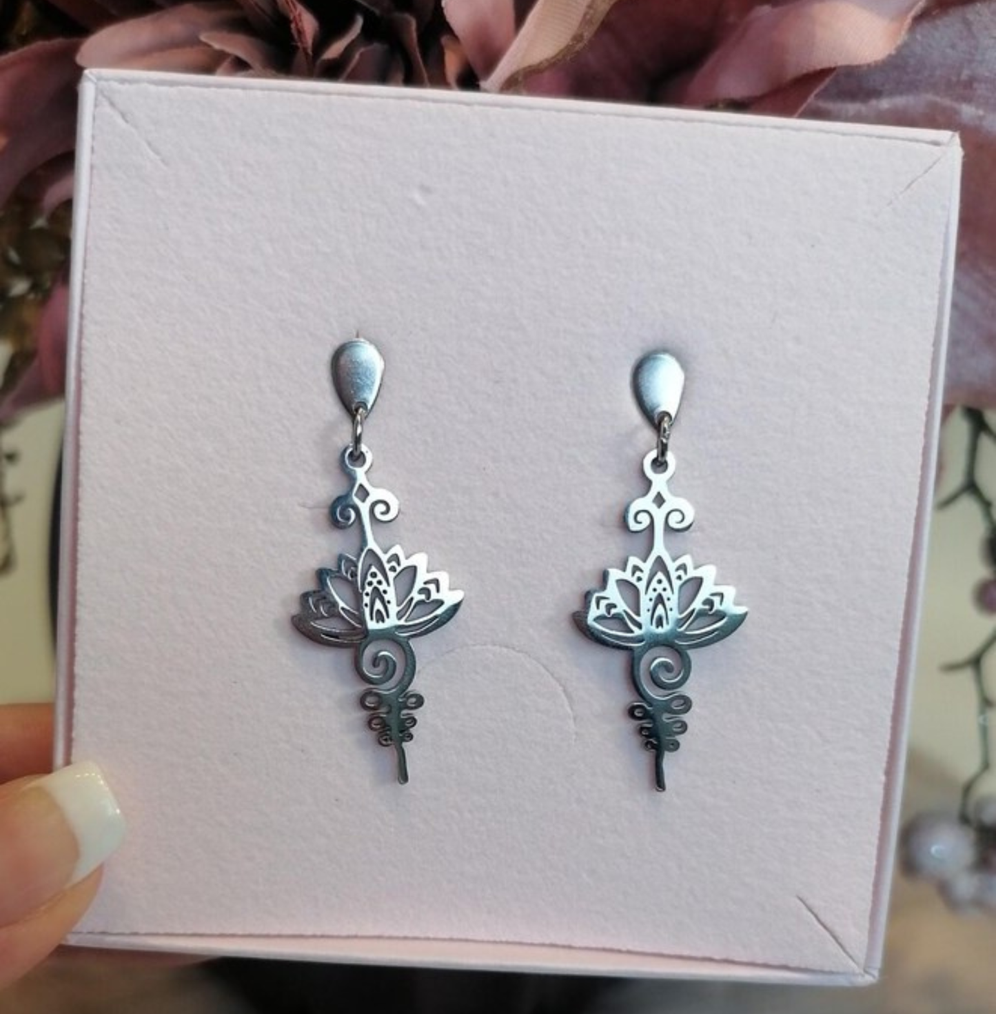 Lotus Blume Ohrringe in Silber aus Edelstahl