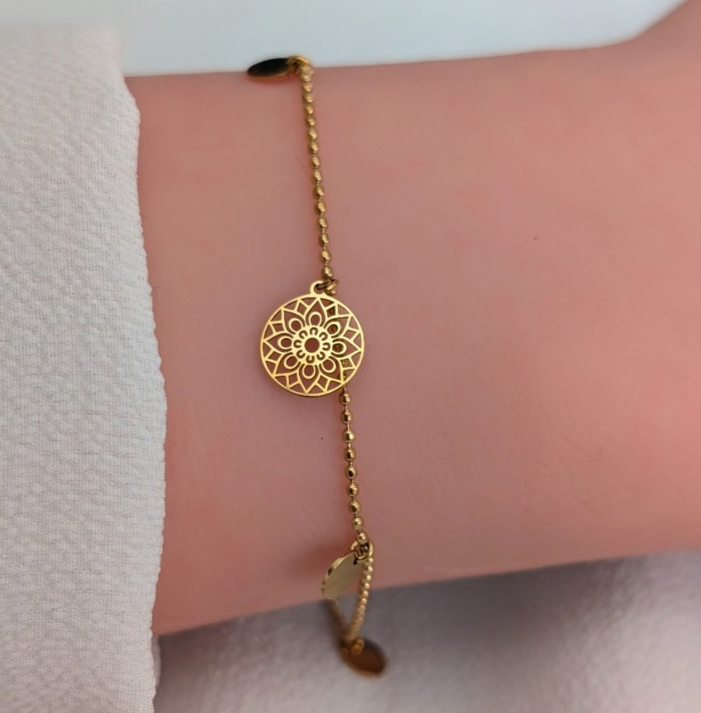 Plättchen Armband Mandala des Glücks Gold, Edelstahl