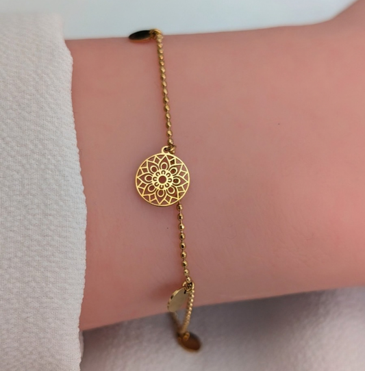 Plättchen Armband Mandala des Glücks Gold, Edelstahl
