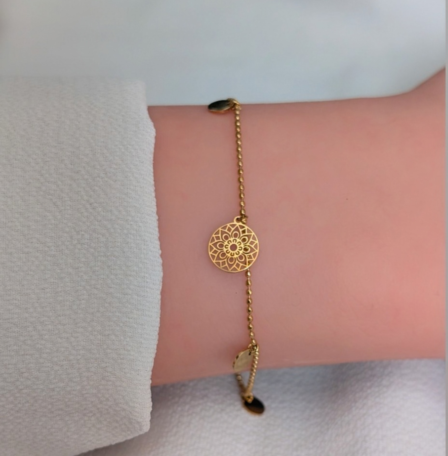 Plättchen Armband Mandala des Glücks Gold, Edelstahl