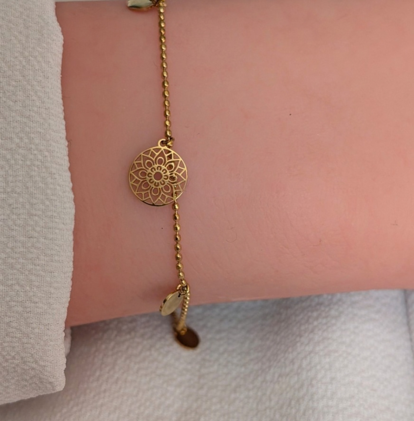 Plättchen Armband Mandala des Glücks Gold, Edelstahl