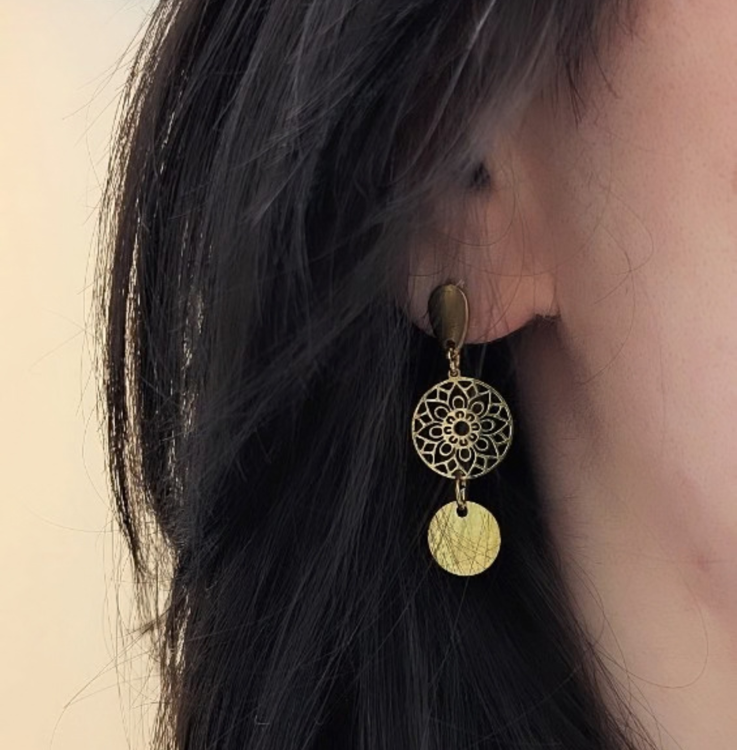 Mandala Ohrringe Edelstahl gold | Ornamentale Ohrhänger 38 mm