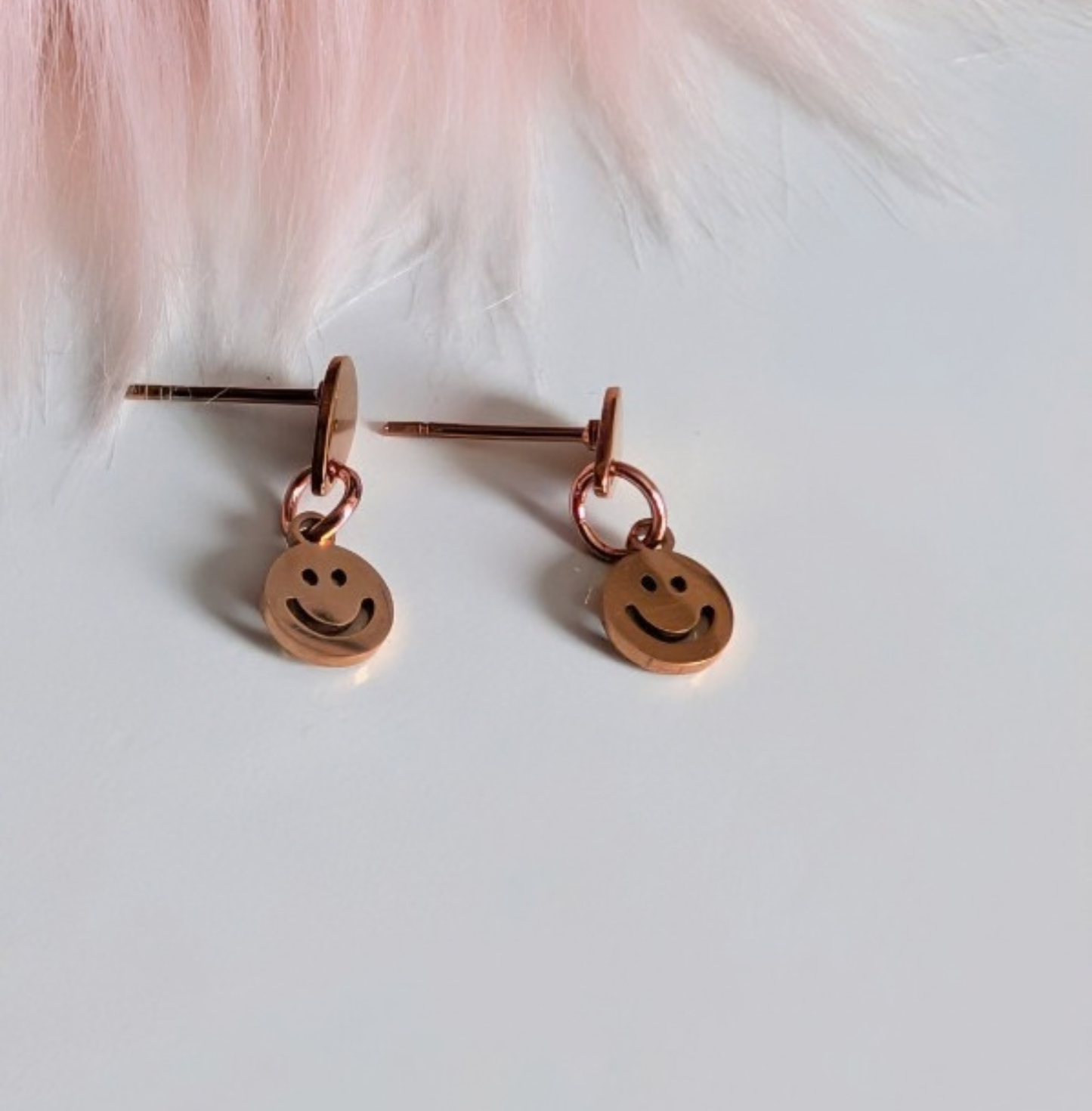 Smiley Ohrringe Rosegold Edelstahl