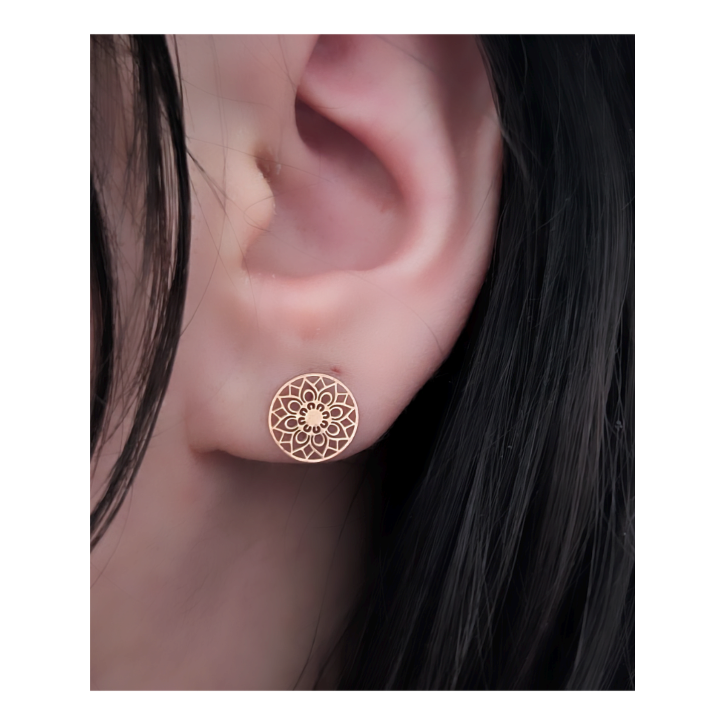 Roségold Mandala Ohrstecker – Edelstahl, 9 mm | Boho Style