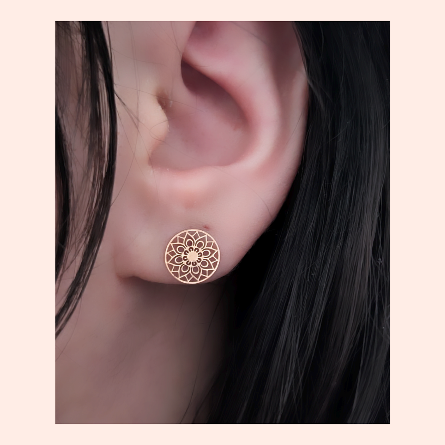 Roségold Mandala Ohrstecker – Edelstahl, 9 mm | Boho Style