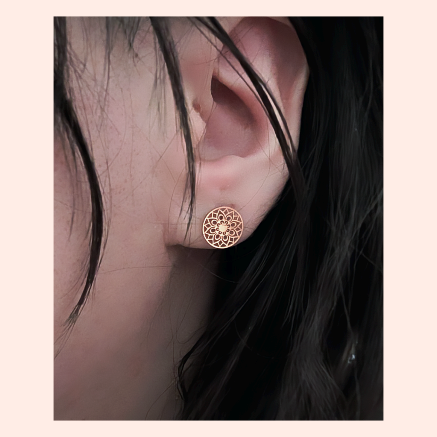 Roségold Mandala Ohrstecker – Edelstahl, 9 mm | Boho Style