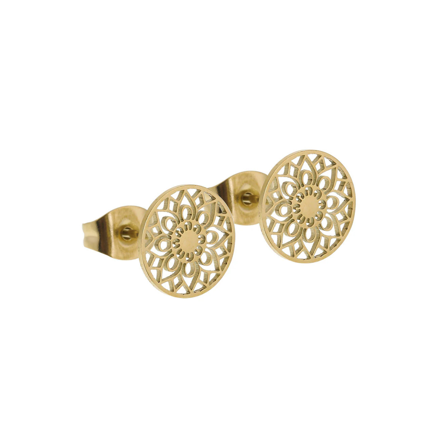 Gold Mandala Ohrstecker – Edelstahl, 9 mm | Boho Schmuck
