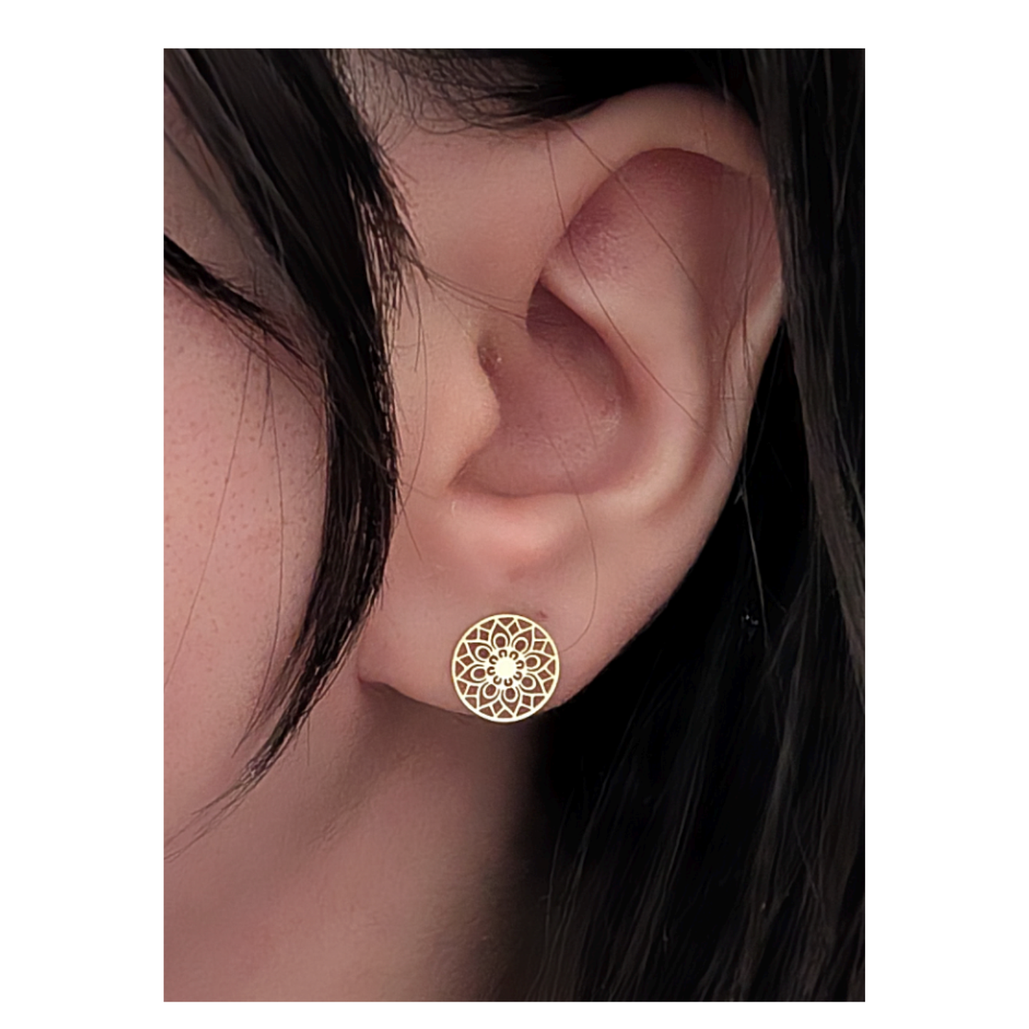 Gold Mandala Ohrstecker – Edelstahl, 9 mm | Boho Schmuck