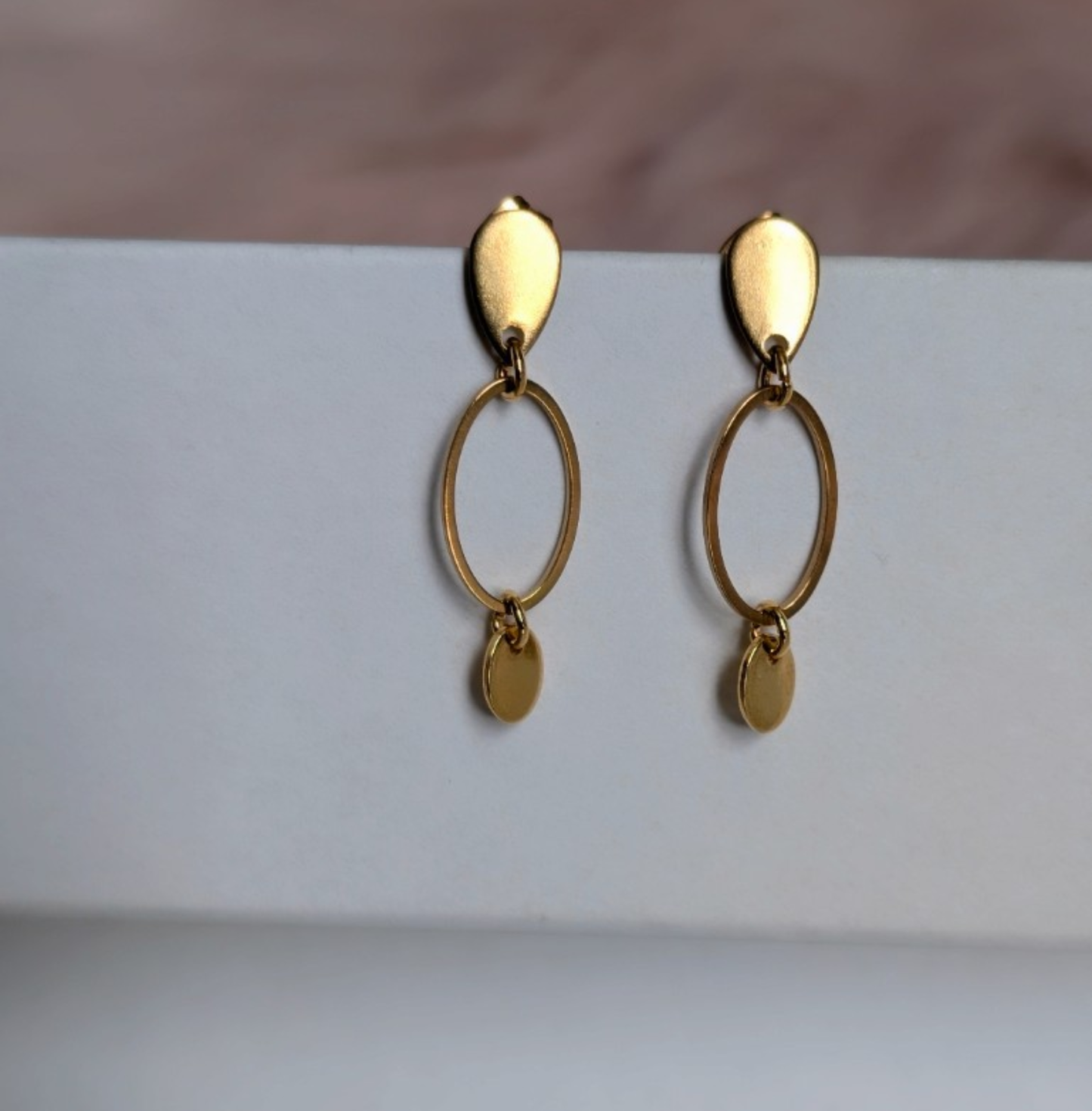 Ohrringe geometrisch hängend Edelstahl gold 14K vergoldet – ca. 33 mm