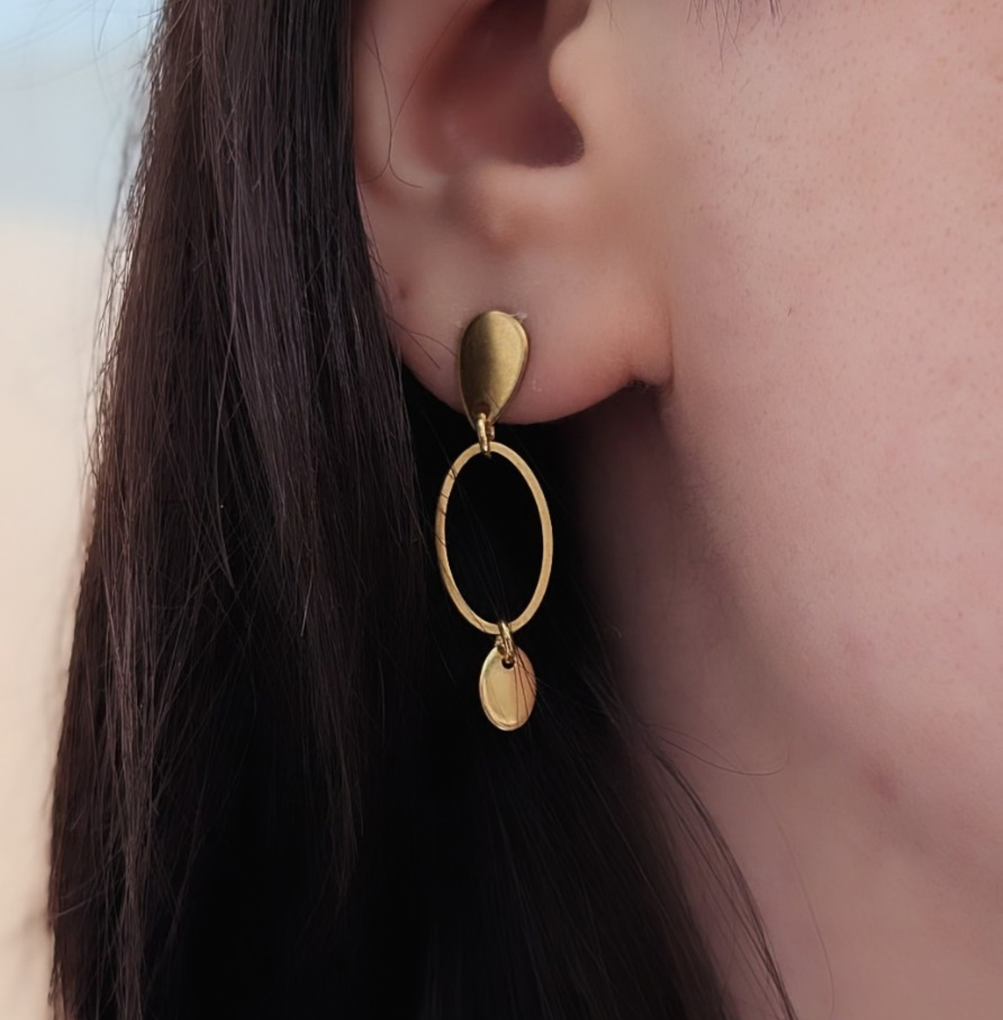 Ohrringe geometrisch hängend Edelstahl gold 14K vergoldet – ca. 33 mm