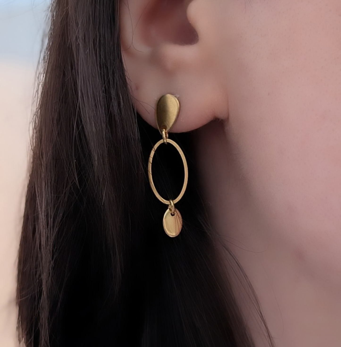 Ohrringe geometrisch hängend Edelstahl gold 14K vergoldet – ca. 33 mm